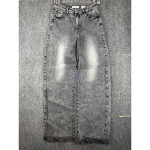 Kancan Signature Jeans Women 26 Black Wide Leg High Rise Pants Raw Frayed Denim